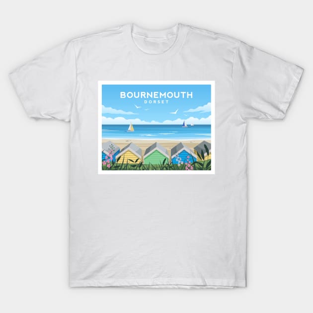 Bournemouth Beach Huts, South England T-Shirt by typelab